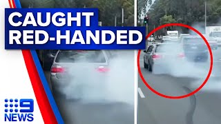 Hoon caught red-handed doing burnout in front of unmarked police car | 9 News Australia