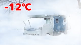 -12℃ Sleeping in the car/Light camper buried in heavy snow during this season's strongest cold wave