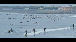 ２０２４年２月１８日（日）江ノ島～鵠沼海岸：曇ってますが所々晴れ間も見えてます。風は弱めで波はすね～膝くらい。