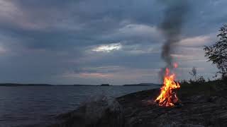 Campfire by the Beach. Fire Crackling, Ocean Waves & Firewood Burning Sounds. Deep Sleep Sounds.