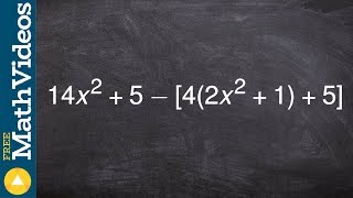 Simplify an expression by applying distributive property across parenthesis and brackets