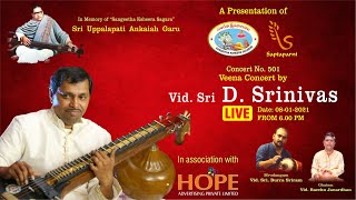 Veena Concert by Sri D Srinivas || Sangeetha Ksheera Sagaram \u0026 Saptaparni on 8-1-2021 from 6pm