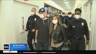 LAPD Sgt. Neil Wank celebrates his last round of chemotherapy