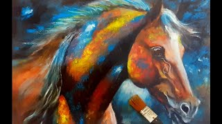 Horse abstract painting with acrylic/easy painting/step by step