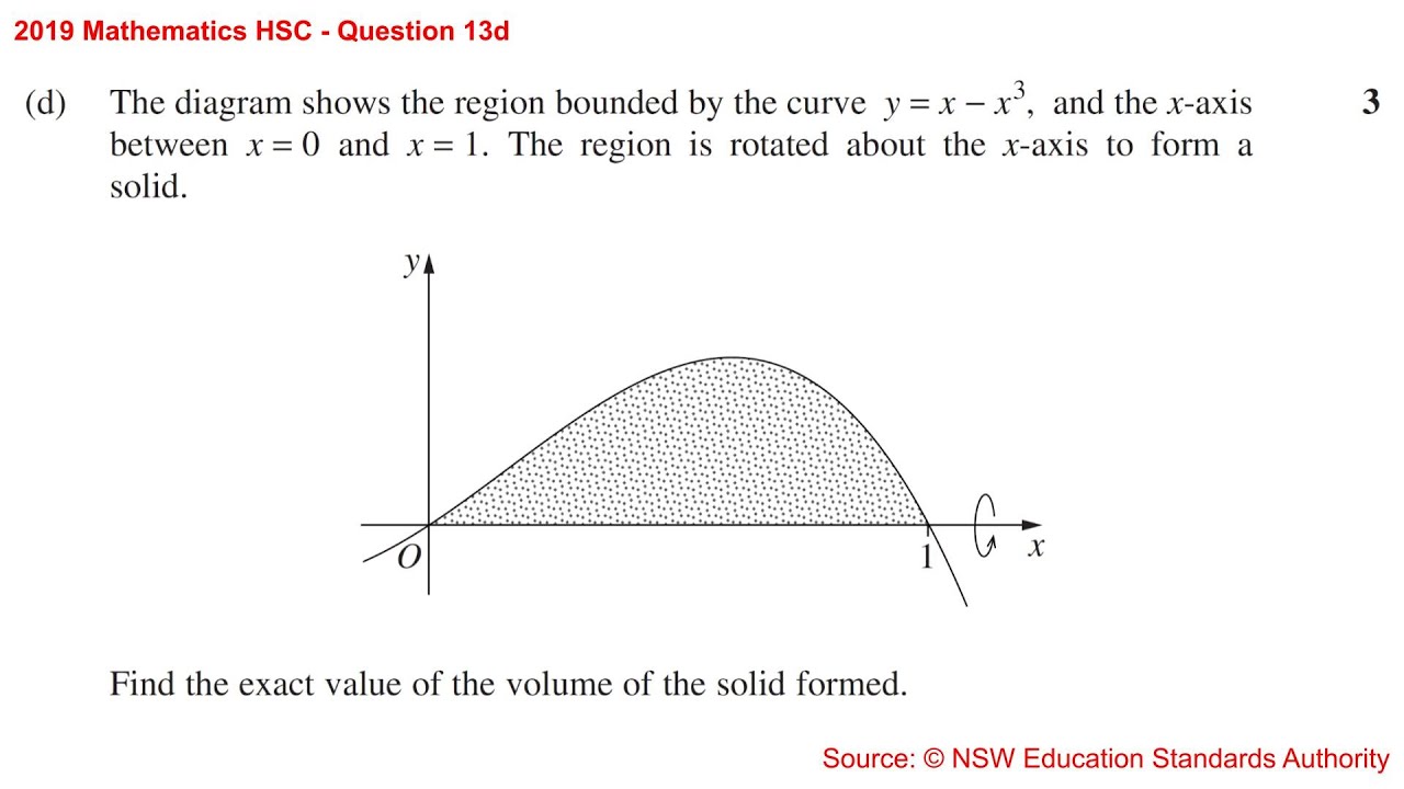 [1323] Maths 2u HSC (2019, Q13d, Volumes Of Solids Of Revolution) - YouTube