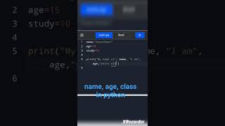 name, age, class in #pythonbeginner #pythontricks #code #pythoncourse #coding #pythontutorial