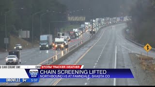 Chains and snow tire screenings no longer required north of Fawndale Road exit