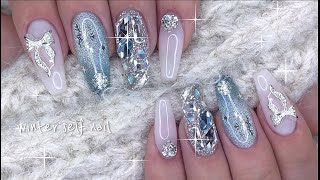 Self nail💙 네일인의 겨울네일❄️☃️✨(셀프 네일,화려한 네일,겨울 아트, 겨울네일디자인,발레리나 쉐입,네일샵,네일 꿀팁 가득,네일아티스트)