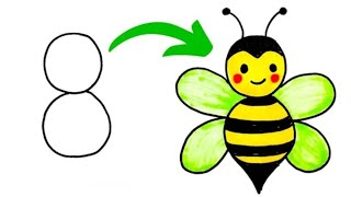 How To Draw a Cute Honey Bee from Number 8 | Easy Cute Bee Drawing Step By Step for Kids |SuchonaRt.