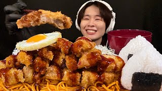 ASMR Heap of pork cutlet‼️【English subtitles/Mukbang/Eating sounds】