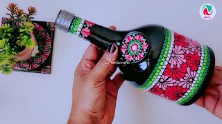 Mandala Art On Bottle Painting | Dot Mandala Bottle Painting | Bottle Art Easy DIY | Niviz Ep 237