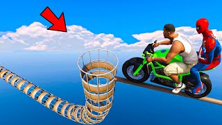 Franklin and Spider-man Motorcycles with Shark Pipe Stunt Race Parkour In GTA 5