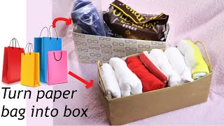 How to turn a shopping bag into multi purpose storage box #DIYstoragebox