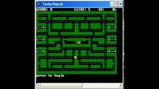AsciiPac pac man like clone with ascii characters - borland turbo pascal 6