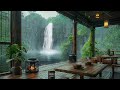 relaxing with waterfall sound in the lakeside porch on rainy day heal insomnia u0026 reduce stress