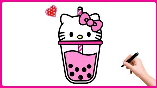 How to Draw a Hello Kitty Boba Drink Cute and Easy