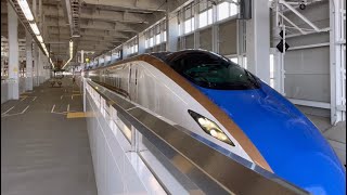 北陸新幹線 上越妙高駅 接近放送＆発車メロディ・発着シーン/E7 series Hokuriku Shinkansen Jōetsu-Myōkō station departure scene