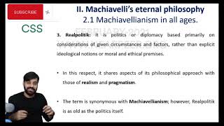 Philosopher Machiavelli CSS PMS Political Science topic full video 2024-25