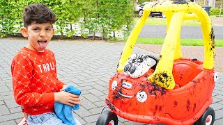 Jason pretend play car wash and create responsibility to have fun for kids