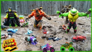 Evan found Surprise Monster Jam Minis Let's Play In The Mud with Monster Trucks