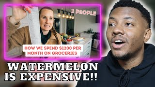 AMERICAN REACTS TO How we SPEND $1200 per month on Groceries | TWO people