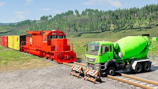 Double Flatbed Trailer Truck vs Speedbumps Train vs Cars  Tractor vs Train Beamng.Drive #1276