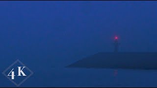 |4K| Lighthouse Harbor Rain | Fog Horns | Buoy Bells |