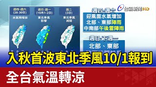 入秋首波東北季風10/1報到 全台氣溫轉涼