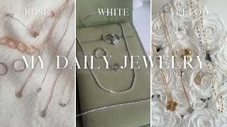 ✨ MY DAILY JEWELRY COLLECTION ✨ | White, rose, yellow gold; diamonds \u0026 necklace stacking ft. Linjer!