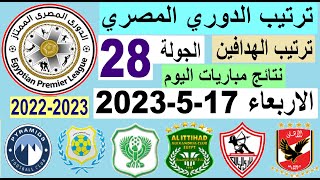 ترتيب الدوري المصري وترتيب الهدافين ونتائج مبباريات اليوم الاربعاء 17-5-2023 الجولة 28