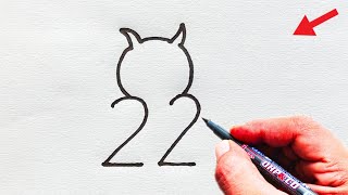 How to Draw Owl From 22 Number | Easy Owl Drawing | Number Drawing