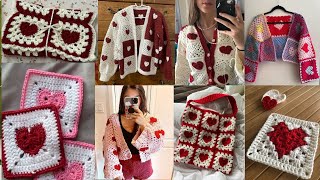 Crochet heart ❤️ in the centre of granny square| Crochet ideas| Crochet heart ❤️ cardigan, bags