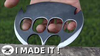 HOW TO USE STEEL PLATES TO CREATE SUPER AGGRESSIVE BRASS KNUCKLES----knife making