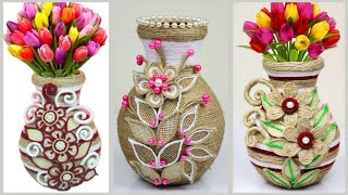 3 Amazing Flower Vase Ideas From Waste Materials | Plastic Bottle Craft Ideas | Jute Craft Ideas |