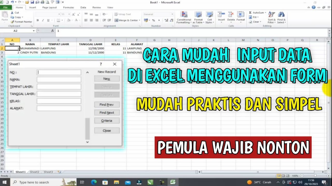 Cara Mudah Input Data Di Excel Dengan Form - YouTube