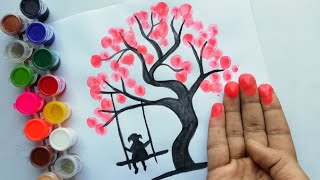 उंगली से पेड़ की पेंटिंग बनाना सीखे How to make tree painting with fingers