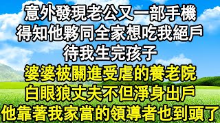 意外發現老公又一部手機 ，得知他夥同全家想吃我絕戶 ？！ 待我生完孩子，婆婆被關進受虐的養老院， 白眼狼丈夫不但淨身出戶，他靠著我家當的領導者也到頭了！