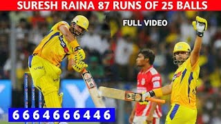 SURESH RAINA SMASHED 87 FROM 25 || CSK V KXIP||