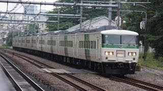 [FHD]9584M　185系200番台オオB7(ストライプ)+B4編成　集約臨　原宿通過　2014.5.22