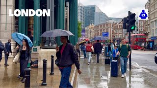 London Rain Walk ☔️ St Dunstan in the East Church to Liverpool Street  | Central London Walking Tour