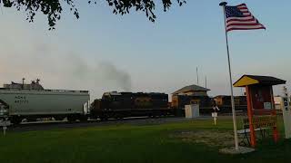 Mixed freight train with a former B\u0026O GP35, road slug and its mother GP40-2