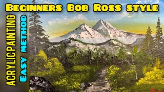BoB Ross style Acrylic PAINTING MOUNTAIN LANDSCASPE  Acrylic painting