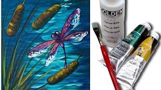 Dragonfly Pond Easy Beginner Acrylic Painting Tutorial 🍃💜🎨 | TheArtSherpa