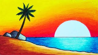 Sunset Scenery Drawing Cute Oil Pastel Drawings Easy - Goimages Bite