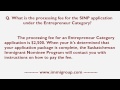 What is the processing fee for the SINP application under the Entrepreneur Category?