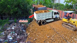 FIRST Massive Project!Dump Truck Filling Land \u0026 Skillful Bulldozer D31-A K0Matsu Push Soil, Mix VDO