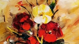 【土人教画】410 油画，用刮刀画出的油画-一束花Terrain art class oilPainting - flowers 土人老师网课报名微信号：16478318998