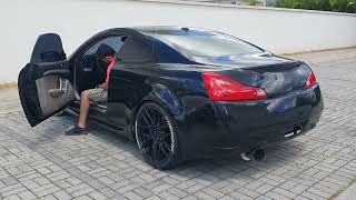 g37 coupe, berk test pipes and greddy single exit exhaust sound and rev
