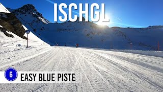 Skiing easy blue piste 6 in Ischgl Samnaun