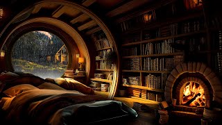 Cozy Hut Ambience   Gentle Night Rain & Fireplace